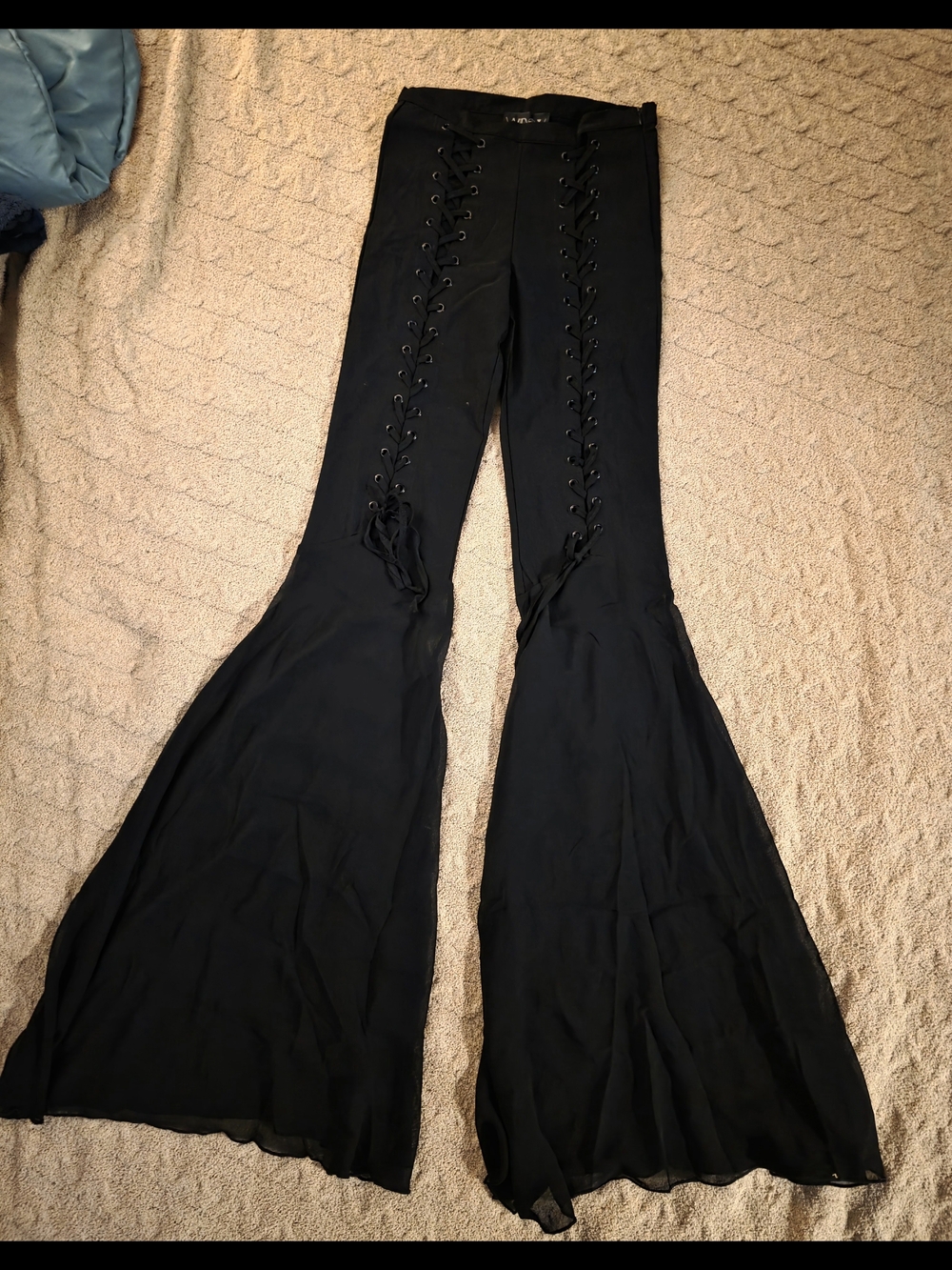 Black Lace-Up Flare Pants - Widow Wandering Mind Lace-Up Pants